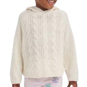 Cat & Jack Toddler Girls Cream Cable Pullover Hooded Sweater
